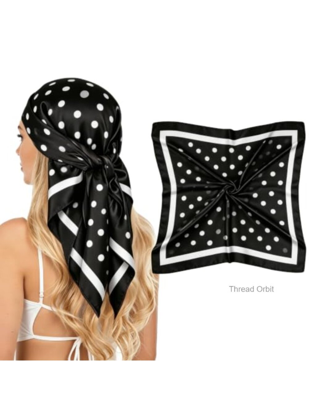 Satin Silk Polka Dot Head Scarf Bandana Hair Wrap Large Square Neckerchief